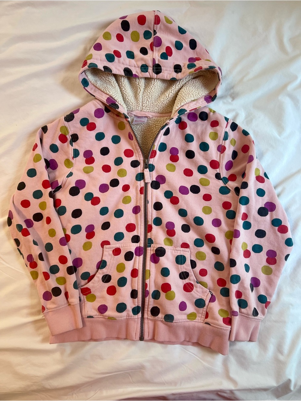 Hanna Andersson Pink Polka Dot Sherpa-Lined Zip Hoodie